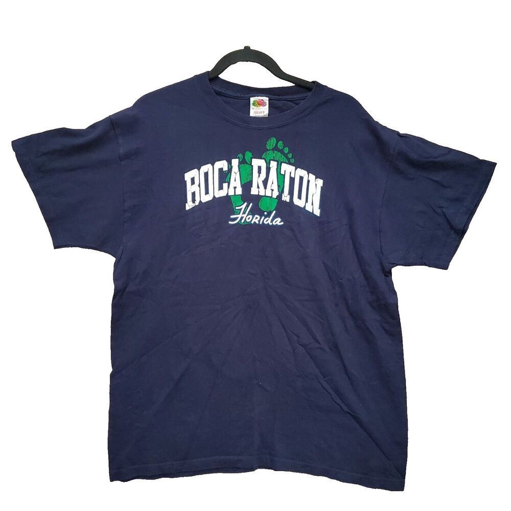 Boca Raton Florida T-Shirt Large Blue Tourist Souvenir Cotton Crew Neck Tee